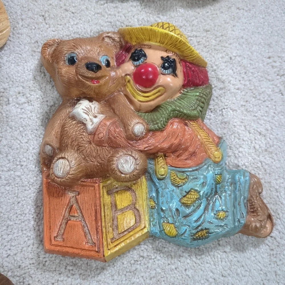 Foam Craft 1970s 2 Rocking Horses & Bear Patchwork & Clown Wall‎ Hanging Nursery